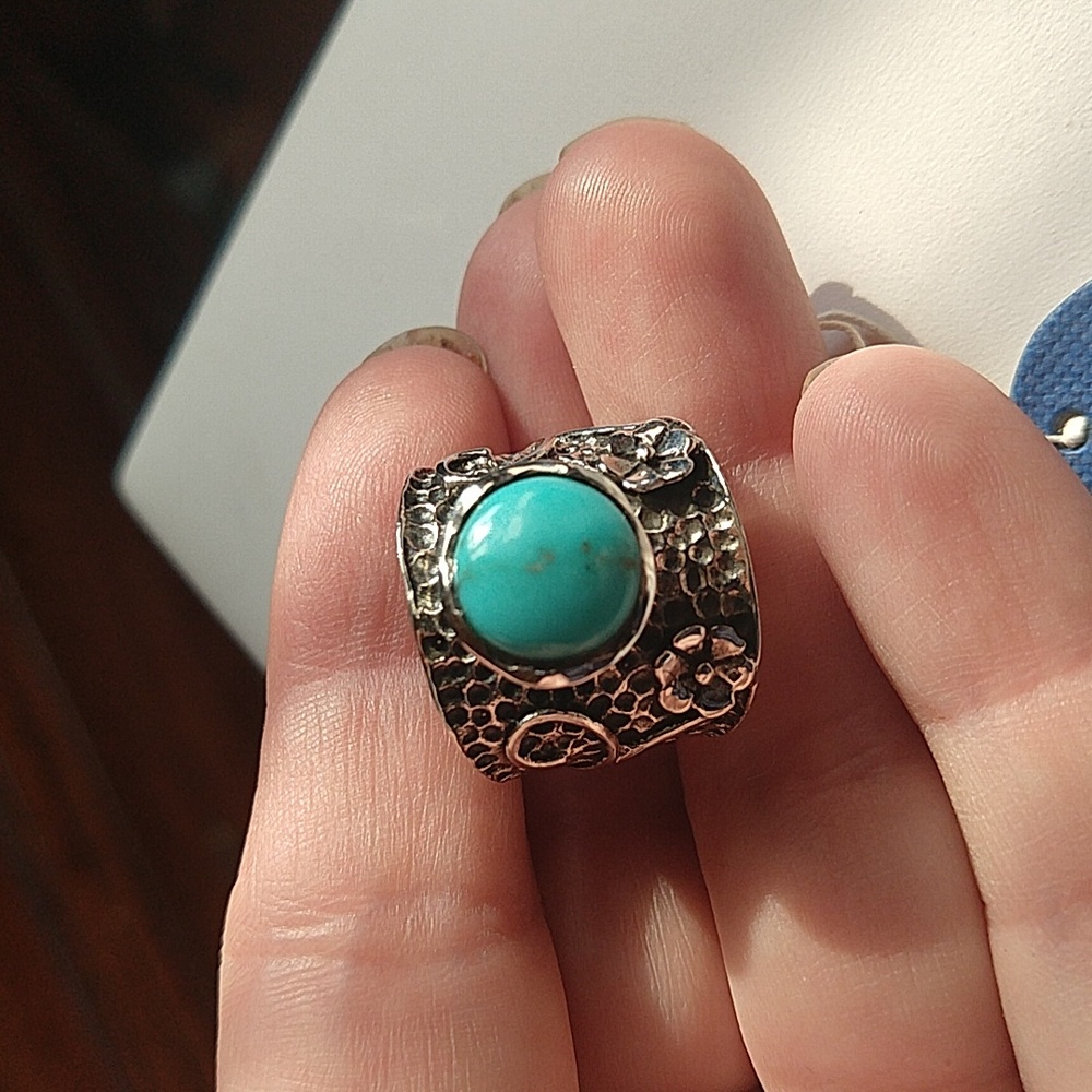 Nwt Arizona turquoise sterling silver 925 cigar band shape ring wide band - Picture 7 of 9